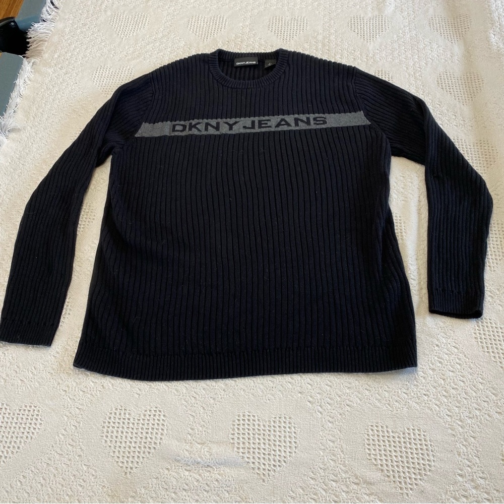 DKNY Y2K Black and Gray Ribbed Sweater (L)